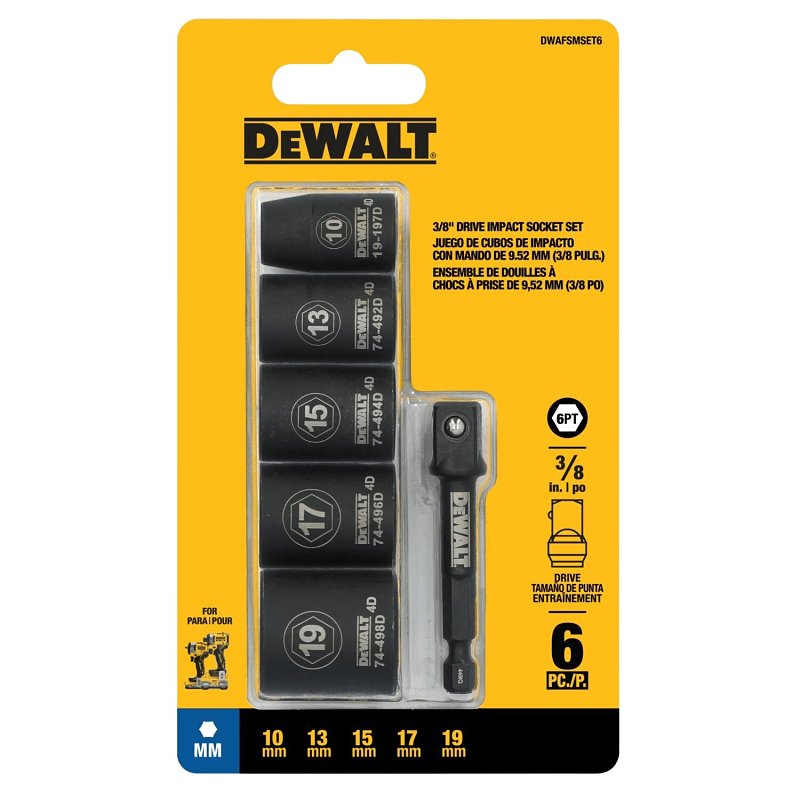 DEWALT DEWALT DWAFSMSET6 6-Point Impact Socket Set, Steel, Manganese Phosphate-Coated TOOLS DEWALT
