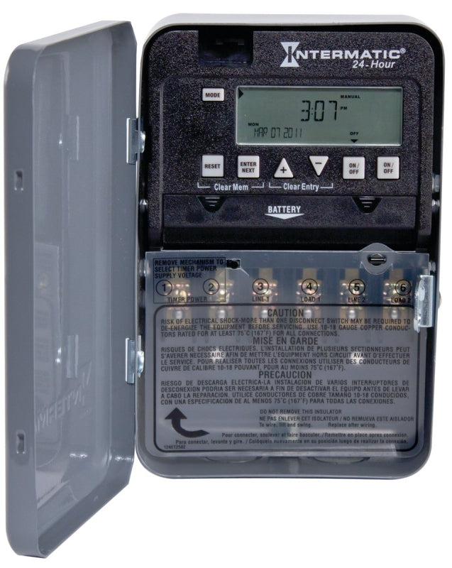 INTERMATIC Intermatic ET1100 ET1125C Electronic Timer, 30 A, 120/277 V, 500 W, 24 hr Time Setting, 28 Cycle, Gray ELECTRICAL INTERMATIC   