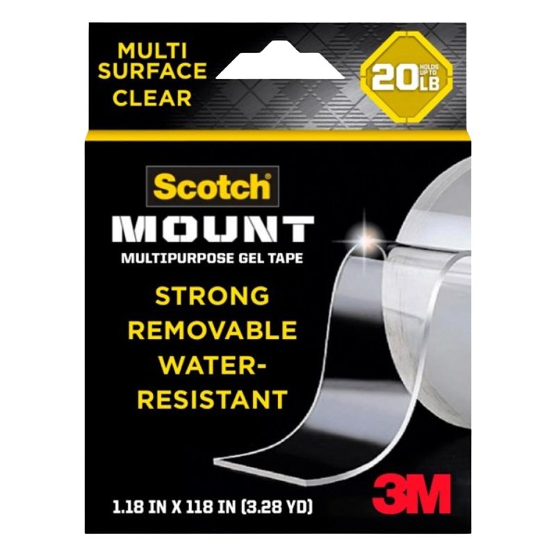 SCOTCH Scotch-Mount 420-3M-1ES Multi-Purpose Tape, 118 in L, 1.18 in W, Gel Backing, Clear