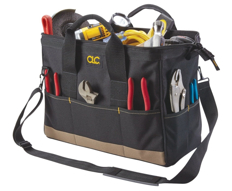 HULTAFORS CLC Tool Works BIGMOUTH Series 1165 Tote Bag, 8-1/2 in W, 16 in D, 10 in H, 22-Pocket, Polyester, Black/Khaki TOOLS HULTAFORS