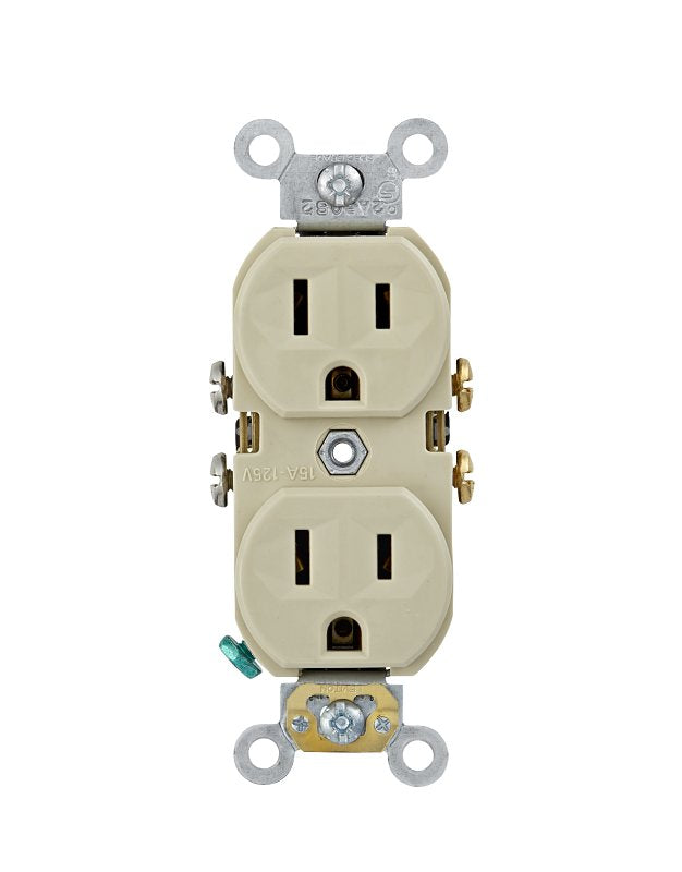 LEVITON Leviton CBR15-I Duplex Outlet, 2 -Pole, 15 A, 125 VAC, Back, Side Wiring, NEMA: 5-15R, Ivory ELECTRICAL LEVITON