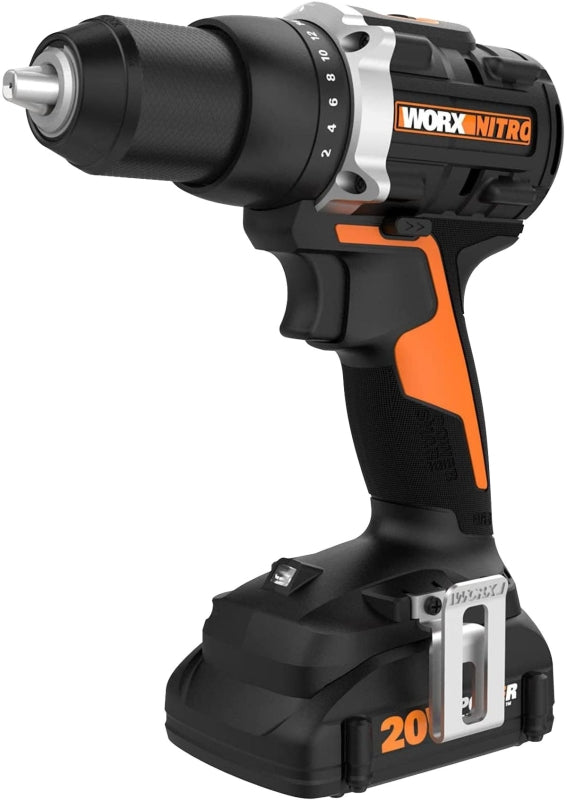 ROCKWELL Worx Nitro Series WX102L Cordless Drill/Driver, Battery Included, 20 V, 2 Ah, 1/2 in Chuck, Ratcheting Chuck
