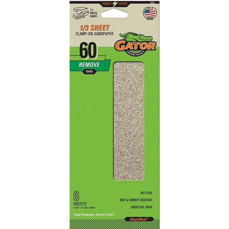 GATOR Gator 5043 Sanding Sheet, 3-2/3 in W, 9 in L, 60 Grit, Coarse, Aluminum Oxide Abrasive, Paper Backing TOOLS GATOR