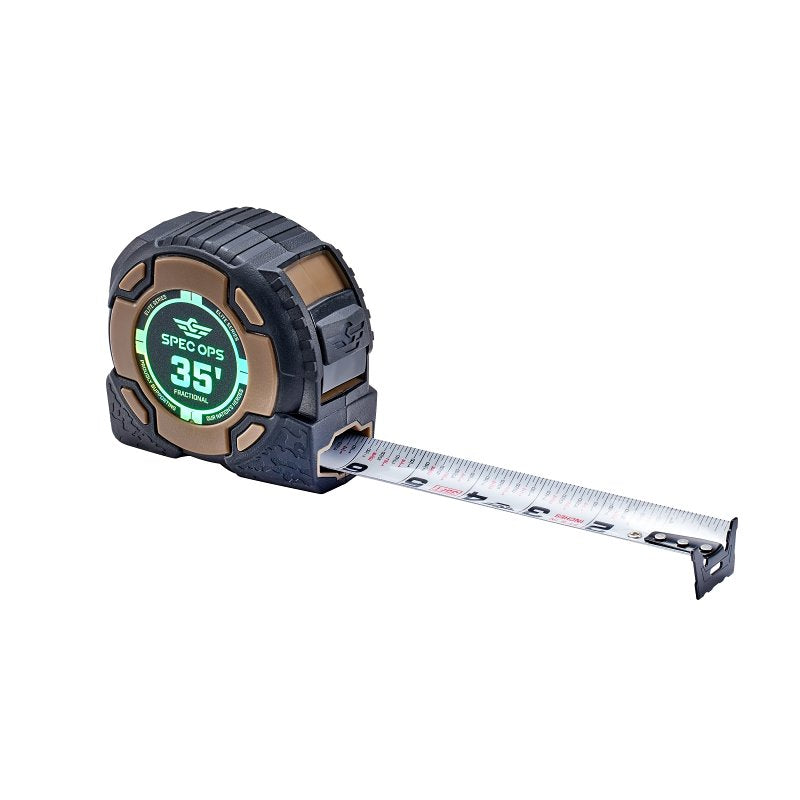 AMAX INC Spec Ops Elite Series SPEC-PTM35-F Fractional Tape Measure, 35 ft L Blade, 1-1/4 in W Blade, Steel Blade, ABS Case
