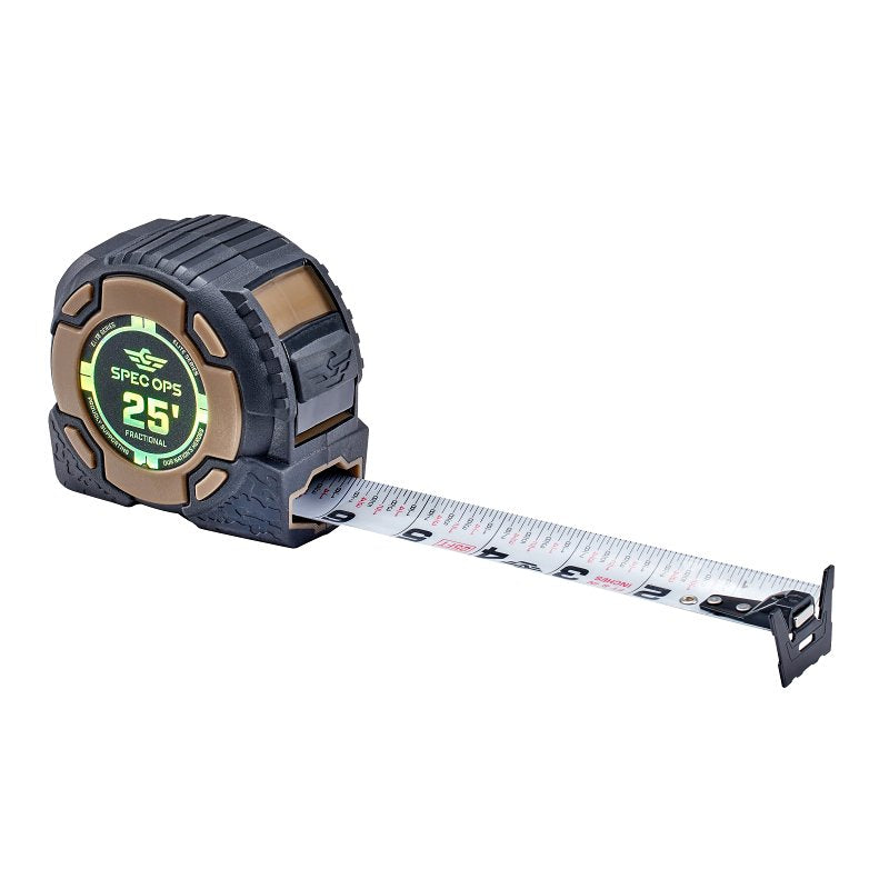 AMAX INC Spec Ops Elite Series SPEC-PTM25-F Fractional Tape Measure, 25 ft L Blade, 1-1/4 in W Blade, Steel Blade, ABS Case ELECTRICAL AMAX INC