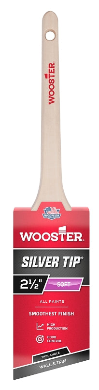WOOSTER BRUSH Wooster 5224-2-1/2 Paint Brush, Silver/White, Birchwood Handle, 2-1/2 in W, 2-11/16 in L Bristle, Polyester Bristle