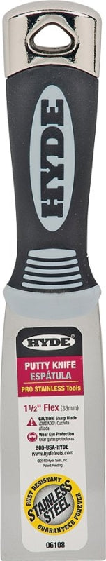 HYDE Hyde 06108 Putty Knife, 1-1/2 in W Blade, Stainless Steel Blade, Cushion-Grip Handle
