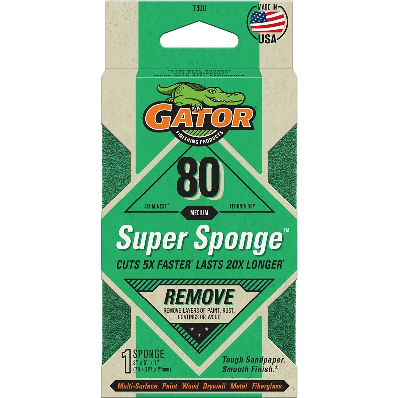 GATOR Gator 7300 Sanding Sponge, 5 in L, 3 in W, 80 Grit, Coarse, Aluminum Oxide Abrasive