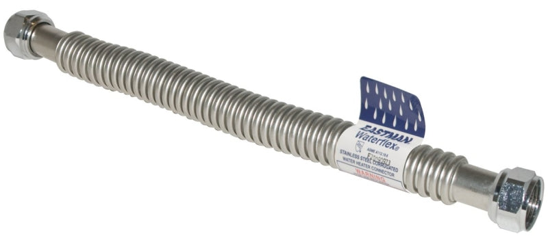 CASH ACME Ez-Flo WaterFlex Series 0437018 Corrugated Flexible Water Heater Connector, 3/4 in, FIP, 18 in L, Stainless Steel