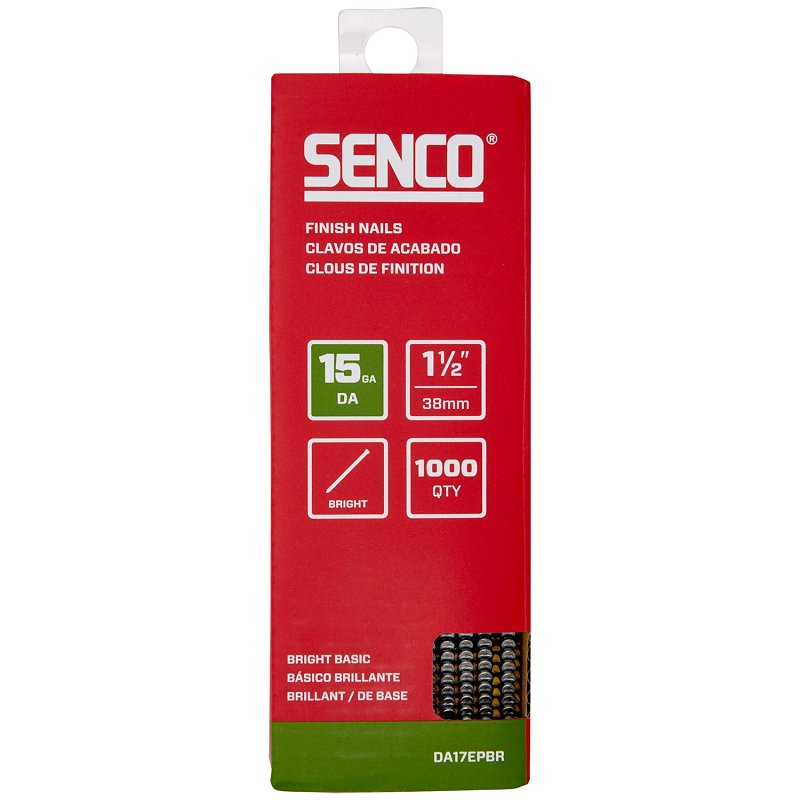 SENCO Senco DA17EPBR Finish Nail Strip, 1-1/2 in L, 15 ga, Steel, Bright Basic/Sencote, Brad Head