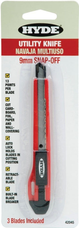 HYDE Hyde 42045 Utility Knife, 9 mm W Blade, Stainless Steel Blade, Blue Handle