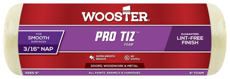 WOOSTER BRUSH Wooster R265-9 Roller Cover, 3/16 in Thick Nap, 9 in L, Foam Cover, Yellow