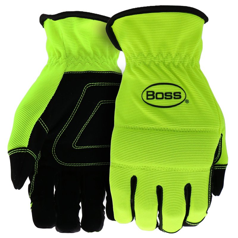 BOSS MFG Boss Task Series B52121-L Mechanic's Gloves, L, Reinforced Thumb, Slip-On Cuff, Synthetic Leather, Hi-Viz Yellow CLOTHING, FOOTWEAR & SAFETY GEAR BOSS MFG