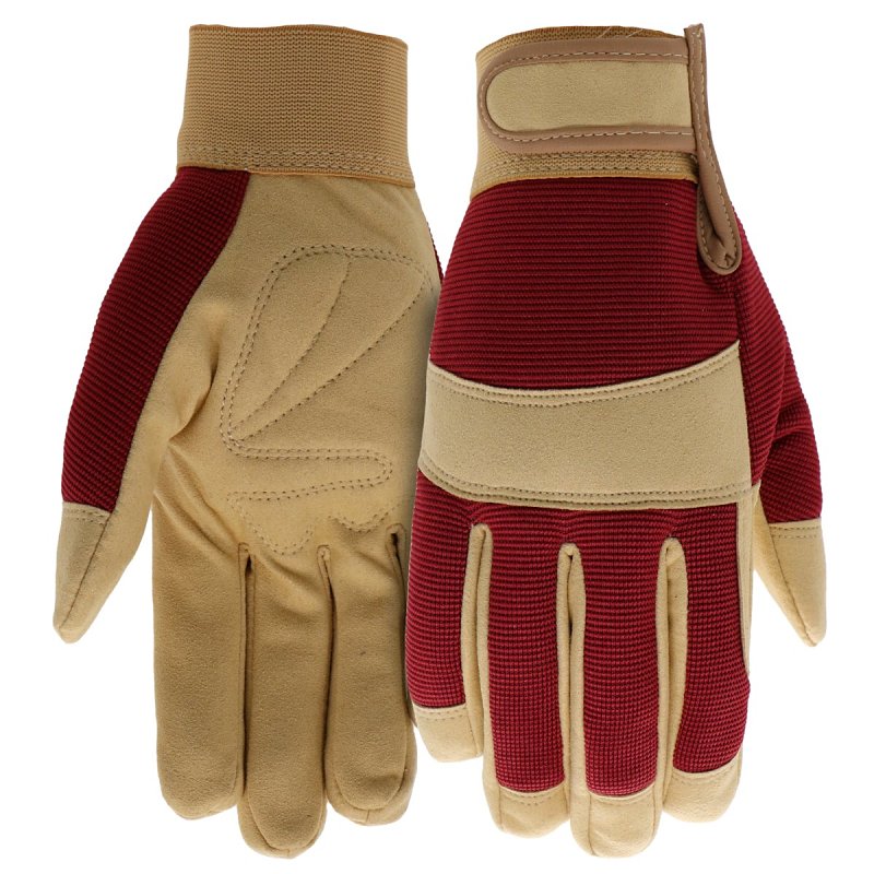 BOSS MFG Boss B52041-WML Mechanics Utility Gloves, Women's, M/L, Hook and Loop Cuff, Polyester/Spandex, Burgundy