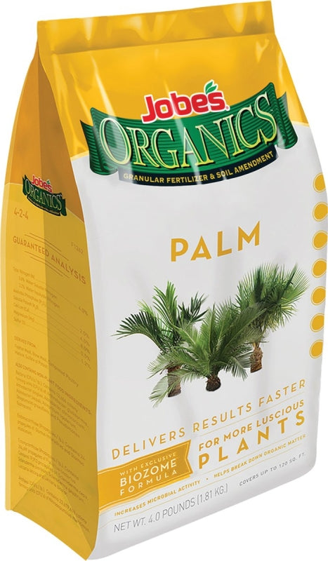 LAWN & GARDEN LLC Jobes 09126 Palm Plant Organic Food Fertilizer with Biozome, 4 lb Bag, Granular, 4-2-4 N-P-K Ratio