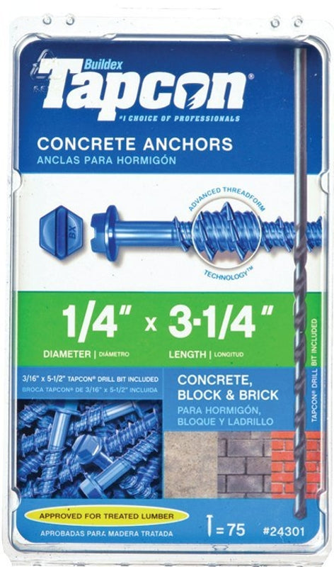 TAPCON Tapcon 24301 Screw Anchor, Hex Drive, Steel, Climaseal, 75 PK HARDWARE & FARM SUPPLIES TAPCON