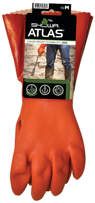 SHOWA Showa 620M-08.RT Coated Gloves, M, 12 in L, Gauntlet Cuff, PVC, Orange CLEANING & JANITORIAL SUPPLIES SHOWA