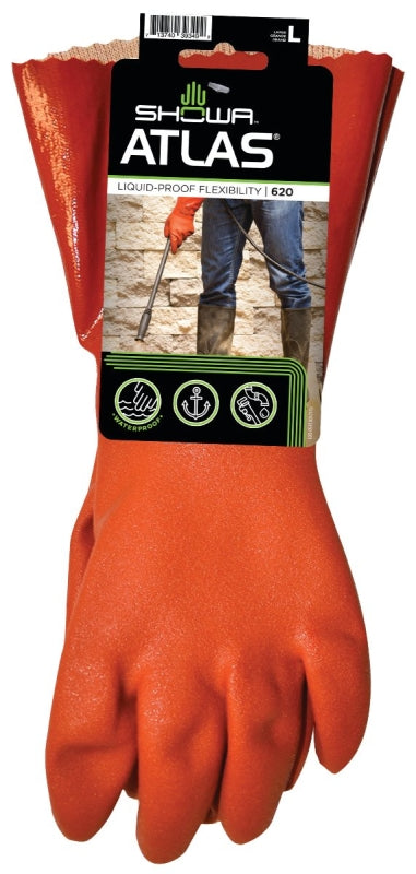 SHOWA Showa 620L-09.RT Coated Gloves, L, 12 in L, Gauntlet Cuff, PVC, Orange CLOTHING, FOOTWEAR & SAFETY GEAR SHOWA   