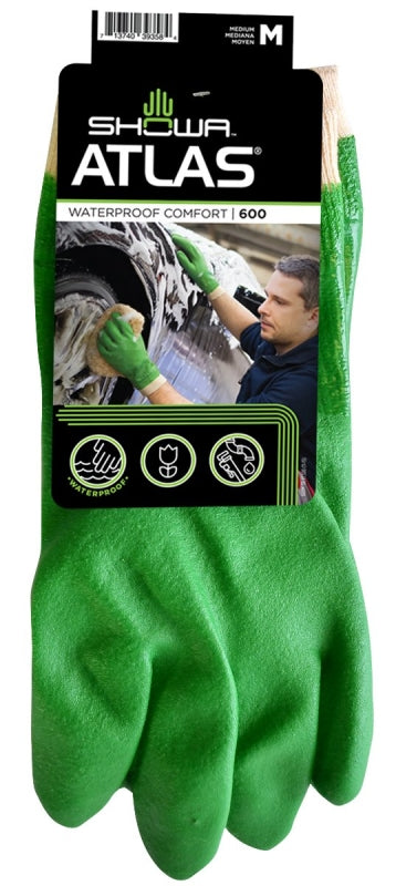 SHOWA Showa 600M-08.RT Coated Gloves, M, Knit Wrist Cuff, PVC, Green CLEANING & JANITORIAL SUPPLIES SHOWA