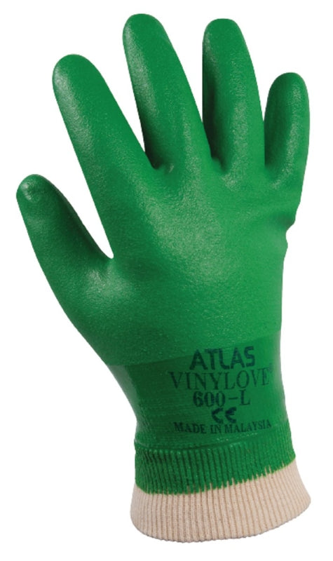 SHOWA Showa 600L-09.RT Coated Gloves, L, Knit Wrist Cuff, PVC, Green CLEANING & JANITORIAL SUPPLIES SHOWA