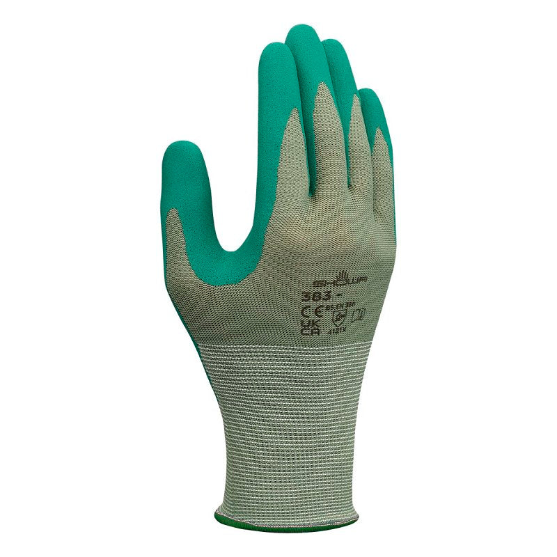 SHOWA Showa 383-S/06 Coated Gloves, S, 220 mm L, Nitrile Coating, Polyester, Green