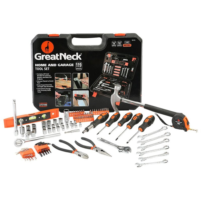 GREAT NECK GreatNeck TK119 Home and Garage Tool Set, 119-Piece, Steel AUTOMOTIVE GREAT NECK