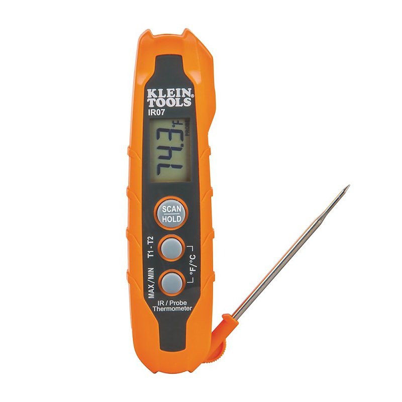 KLEIN Klein Tools IR07 IR and Probe Thermometer, -40 to 572 deg F, 0.1 deg F Resolution, LCD Display, ABS/Polycarbonate Case ELECTRICAL KLEIN