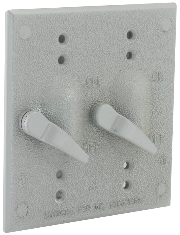 HUBBELL Hubbell 5124-0 Two-Toggle Cover, 4-17/32 in L, 4-17/32 in W, Aluminum, Gray, Powder-Coated ELECTRICAL HUBBELL