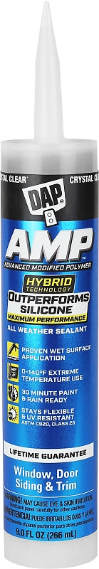 DAP DAP AMP 7079800761 Advanced Sealant Caulk, Clear, 30 to 60 min Curing, 0 to 140 deg F, 9 oz Cartridge PAINT DAP