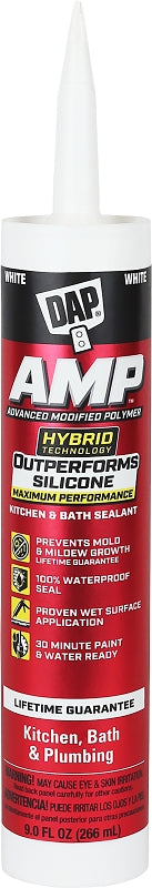 DAP AMP 7079800762 Advanced Sealant Caulk, White, 30 min Curing, 9 oz Cartridge PAINT DAP