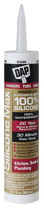 DAP DAP 08668 Kitchen and Bath Sealant, Clear, 24 hr Curing, -35 to 140 deg F, 10.1 fl-oz Cartridge, Tube PAINT DAP