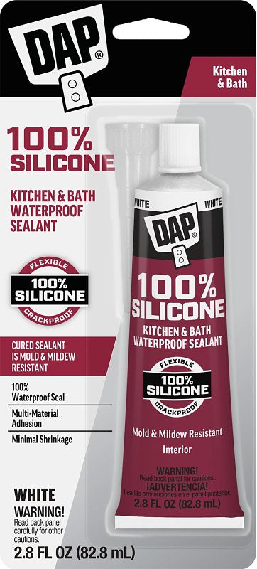 DAP DAP 7079800950 Bath and Plumbing Sealant, White, 24 hr Curing, -35 to 140 deg F, 2.8 fl-oz Tube
