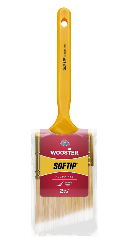 WOOSTER BRUSH Wooster Q3208-2-1/2 Paint Brush, Pearl/White/Yellow, Plastic Handle, 2-1/2 in W, Angle Sash Brush, 2-7/16 in L Bristle PAINT WOOSTER BRUSH