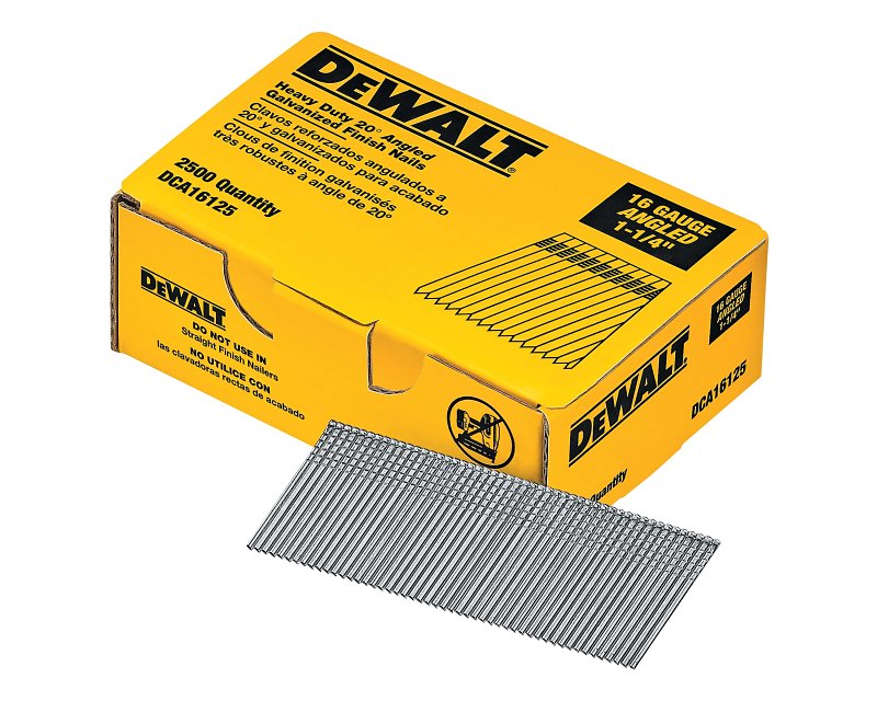 DEWALT DEWALT DCA16125 Finish Nail, 1-1/4 in L, 16, Steel, Galvanized, Angled Head, Smooth Shank