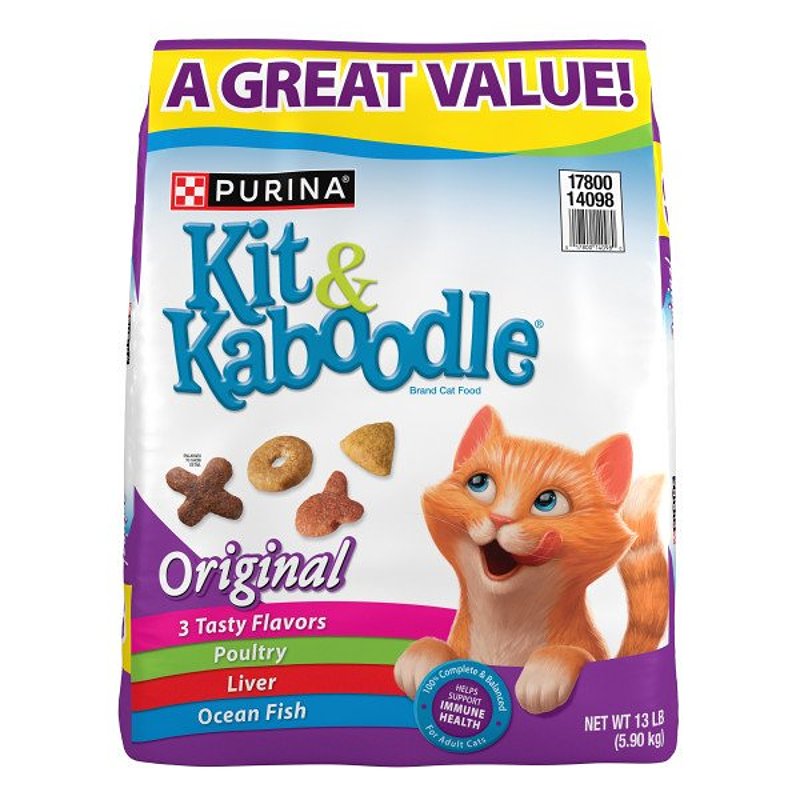 NESTLE PURINA PET CARE Purina Kit & Kaboodle Original Series 17800140987 Cat Food, Dry, Liver, Ocean Fish, Poultry, 13 lb, Bag
