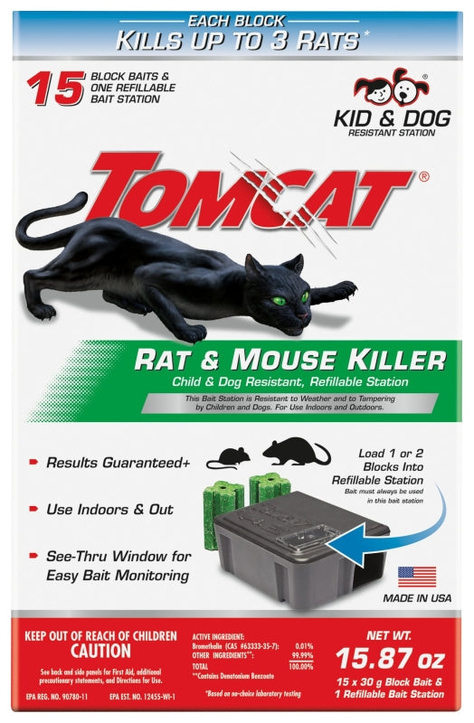 TOMCAT Tomcat 0370910 Refillable Rat Bait Station, 3.38 in L, 6-1/4 in W, 9.69 in H, Emerald Green LAWN & GARDEN TOMCAT