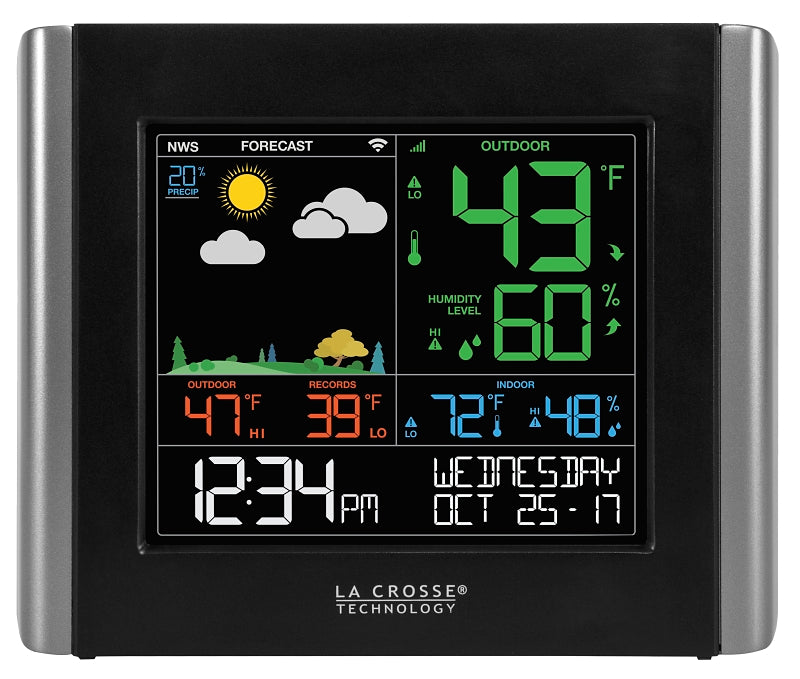 LA CROSSE TECHNOLOGY La Crosse V10-TH Weather Station, 7.8 in L x 1.25 in W x 6.45 in H Display, Battery, 10 to 99 % Humidity Range