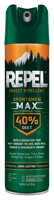 REPEL Repel Sportsmen Max HG-33801 Insect Repellent, 6.5 oz, Aerosol Can, Liquid, Pale Yellow, Deet, Ethanol LAWN & GARDEN REPEL
