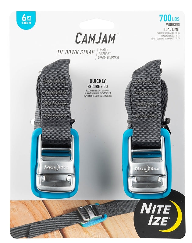 NITE IZE Nite Ize CamJam CJWR6-09-2R6 Tie-Down Strap, 1 in W, 6 ft L, 700 lb Working Load, Polypropylene, Gray