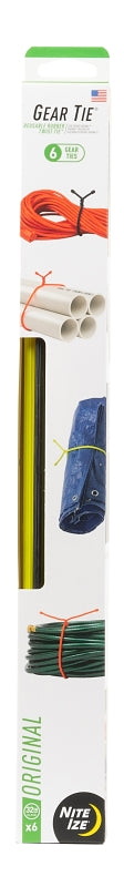 NITE IZE Gear Tie GTPP32-A1-R8 Twist-Tie, 32 in L, Rubber/Steel, Black/Bright Orange/Neon Yellow