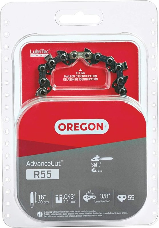 OREGON Oregon AdvanceCut R55 Chainsaw Chain, 16 in L Bar, 0.043 Gauge, 3/8 in TPI/Pitch, 55-Link