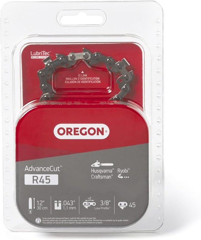 OREGON Oregon AdvanceCut Series R45 Chainsaw Chain, 90PX Chain, 12 in L Bar, 0.043 in Gauge, 3/8 in TPI/Pitch, 45-Link OUTDOOR LIVING & POWER EQUIPMENT OREGON
