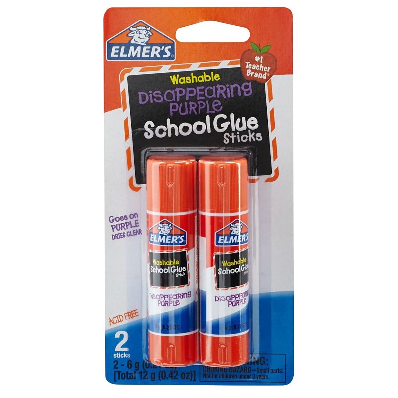 ELMER'S Elmers E522 Disappearing Purple School Glue Stick, Solid, Slight Bland, Purple, 0.42 oz