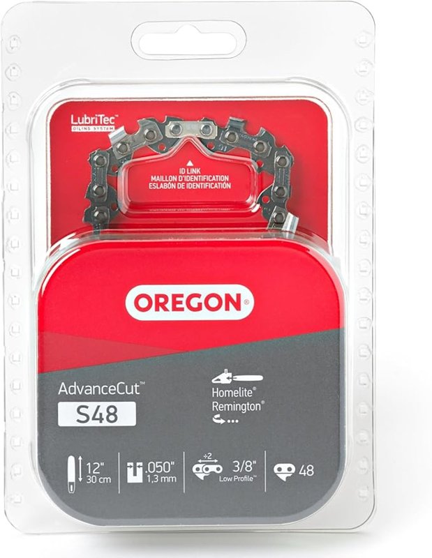 OREGON Oregon S48 Chainsaw Chain, 12 in L Bar, 0.05 Gauge, 3/8 in TPI/Pitch, 48-Link