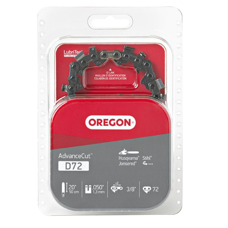OREGON Oregon D72 Chainsaw Chain, 20 in L Bar, 0.05 Gauge, 3/8 in TPI/Pitch, 72-Link