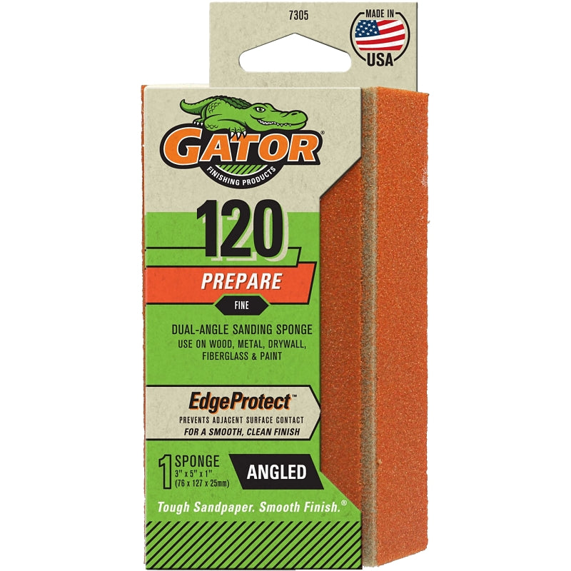 GATOR Gator 7305 Sanding Sponge, 5 in L, 3 in W, 120 Grit, Fine, Aluminum Oxide Abrasive PAINT GATOR