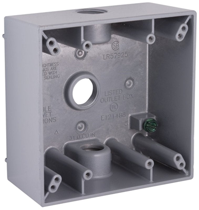 HUBBELL Hubbell 5333-0 Weatherproof Box, 18.3 cu-in, 3-Outlet, 2-Gang, Aluminum, Gray, Powder-Coated ELECTRICAL HUBBELL