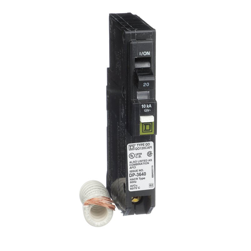 SQUARE D Square D QO QO120CAFIC Circuit Breaker, AFCI, 20 A, 1 -Pole, 120/240 V, Fixed Trip, Plug Mounting