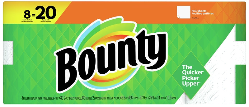 BOUNTY Bounty 67090 Double Roll Paper Towel, 2-Ply, White, 8/PK