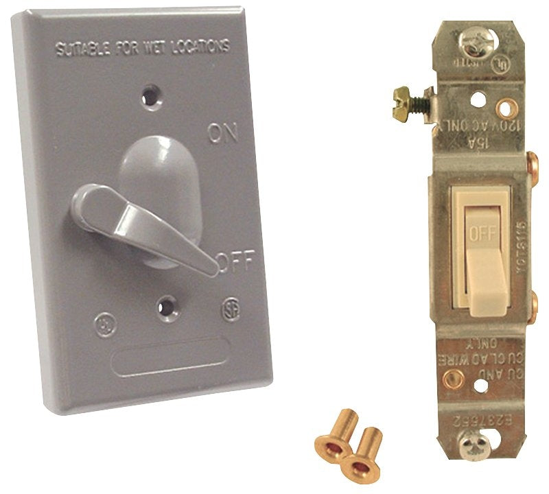 HUBBELL Hubbell 5121-5 Cover, Toggle, 4-39/64 in L, 2-53/64 in W, 1-Gang, Metal, Gray, Powder-Coated, 6/CD ELECTRICAL HUBBELL